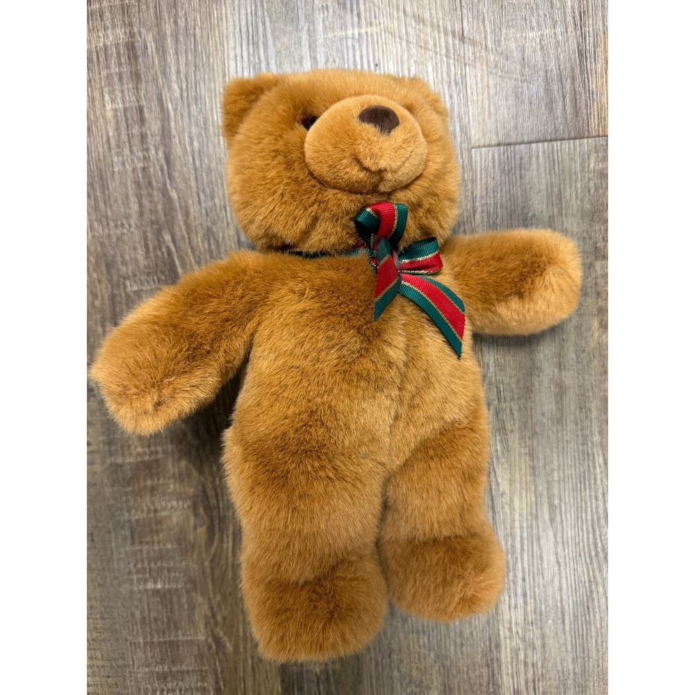 Gund Plush Teddy Bear Golden Brown Soft Stuffed Animal Holiday Ribbon 12 inch - Picture 2 of 9